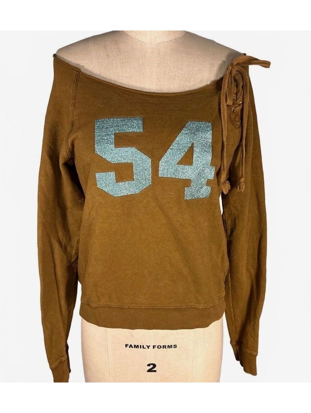 Vintage Y2K Juicy Couture Off Shoulder Sweatshirt Brown Glitter 54 McBling Med